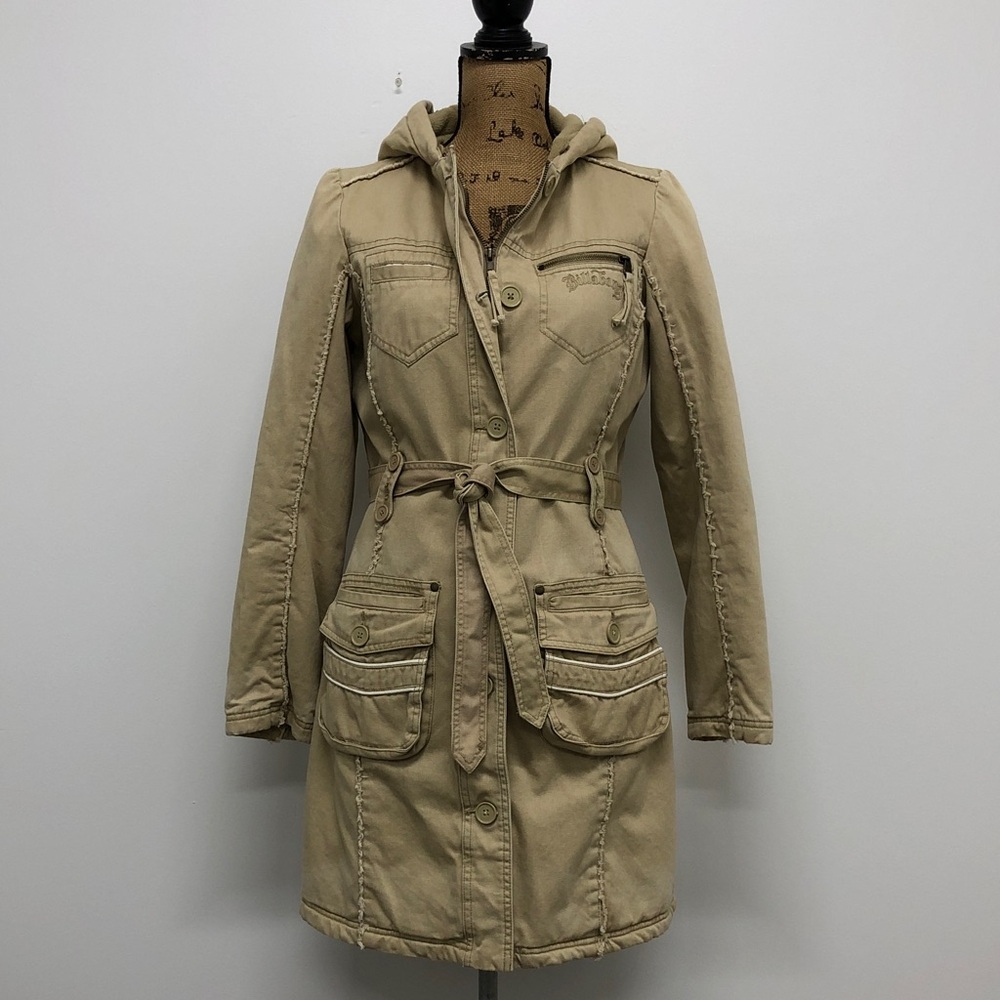 Vintage Billabong Long Fall Winter Trench Utility Cargo Coat Jacket